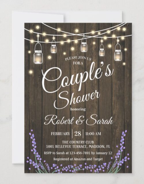 Couple's Shower - Lavender Rustic Wood Invitation