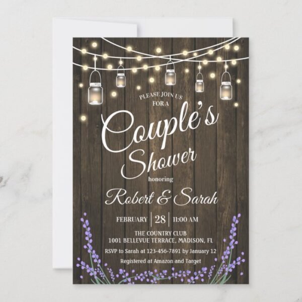 Couple's Shower - Lavender Rustic Wood Invitation