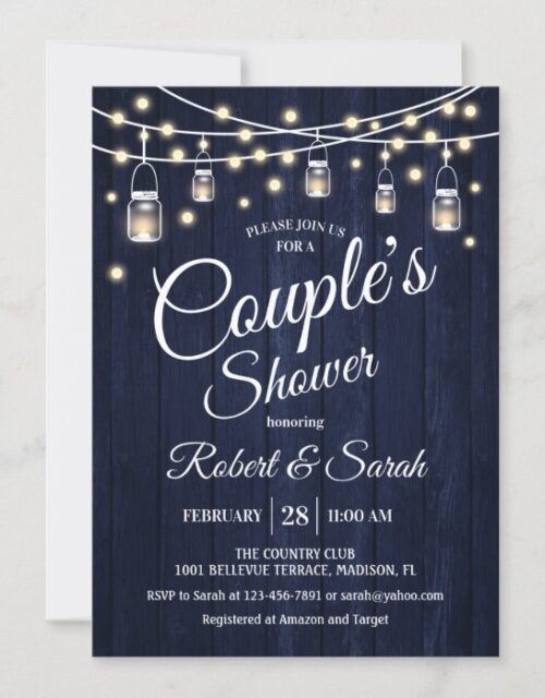 Couple's Shower - Navy Rustic Wood Invitation