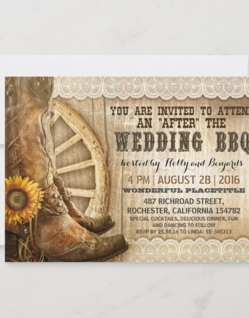 Cowboy Boots Country Western After Wedding BBQ Invitation