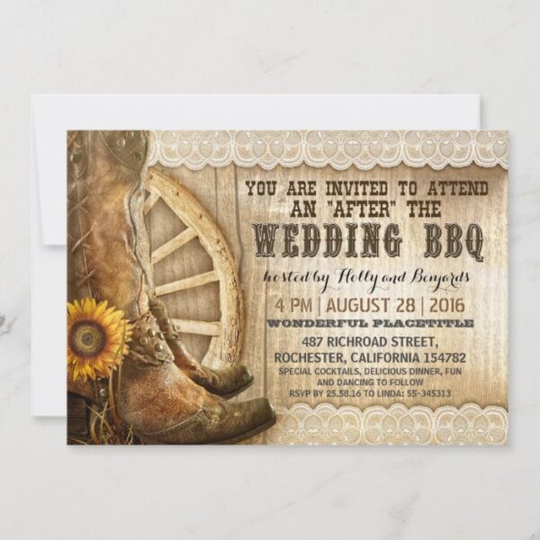 Cowboy Boots Country Western After Wedding BBQ Invitation
