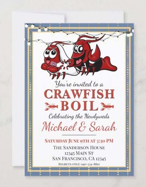 Crawfish Boil Blue Gold Newlywed Engagement Invitation
