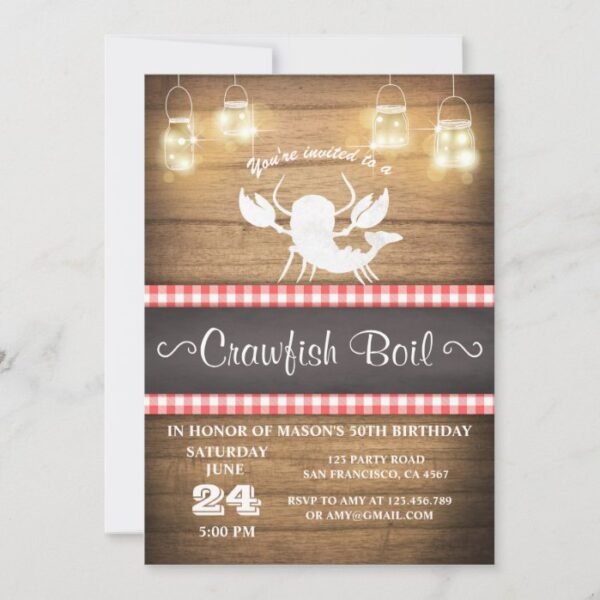 Crawfish boil invitation Rustic wood Birthday BBQ