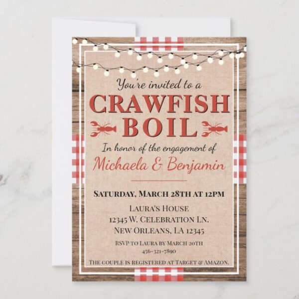 Crawfish Boil Lobster Engagement Party Rustic Invitation