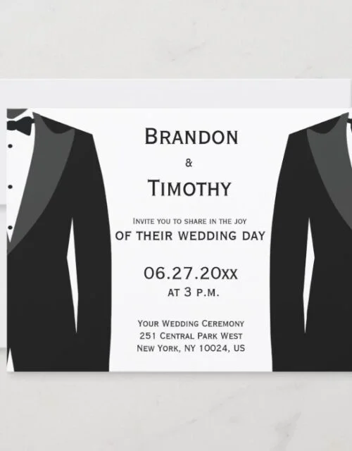 Custom Black And White Gay Wedding Invitations