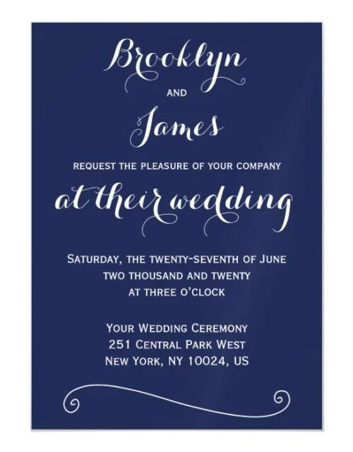 Custom Navy Blue Wedding Invitations Magnetic Card