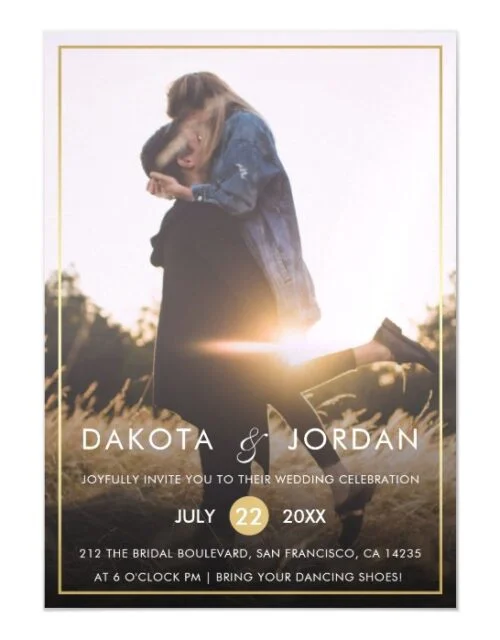 Custom Photo Wedding | Modern Typography & Gold Magnetic Invitation