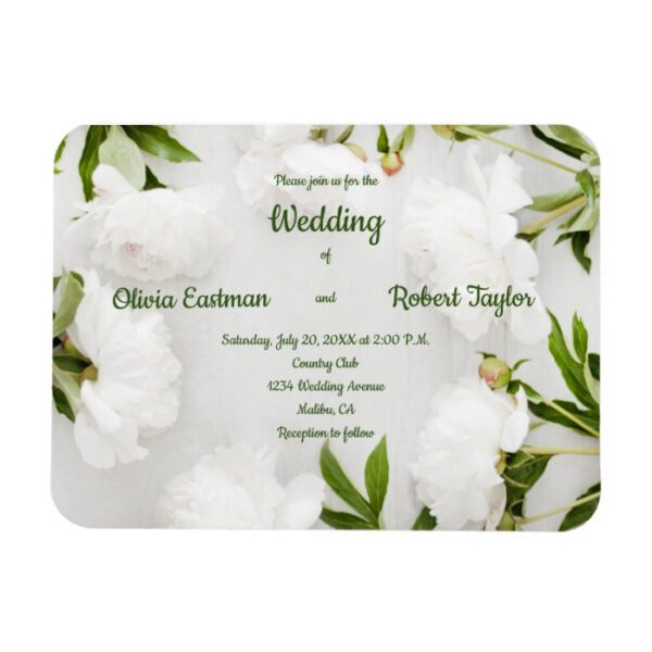Customize beautiful white peony wedding magnet