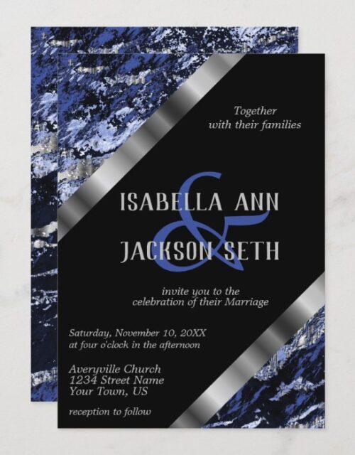 Dark Blue and Silver Marble Invitation