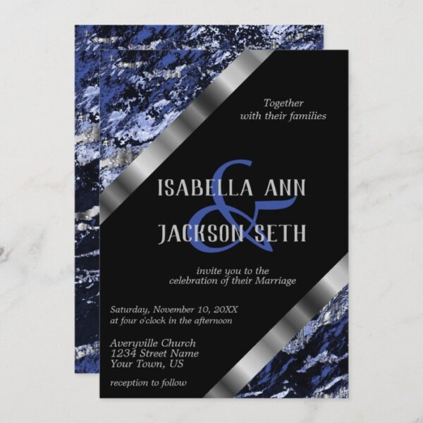 Dark Blue and Silver Marble Invitation