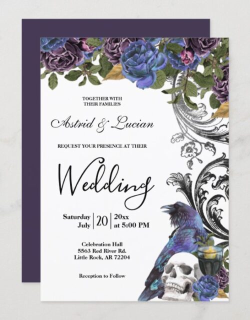 Dark Raven & Skull Gothic Wedding Invitation