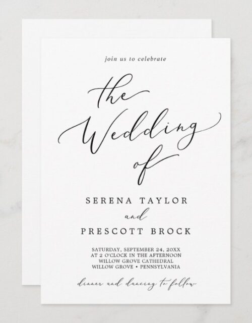 Delicate Black Calligraphy All In One Wedding Invitation