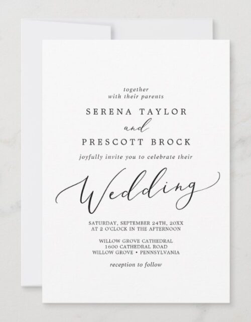 Delicate Black Calligraphy Wedding Invitation