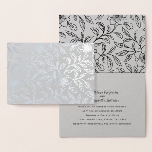 Deluxe Foil Silver Floral Wedding Invitation
