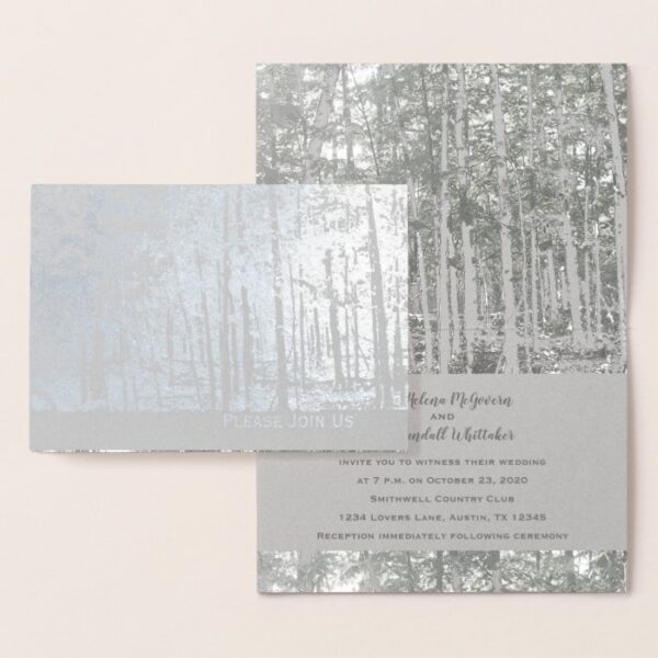 Deluxe Foil Silver Trees Wedding Invitation
