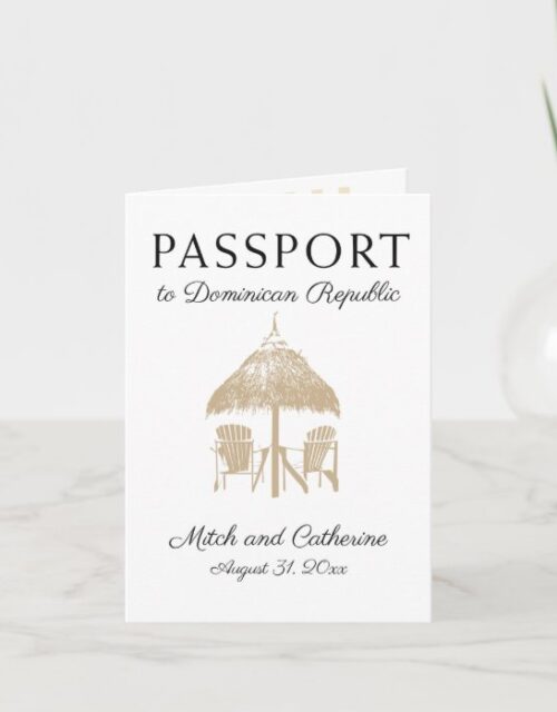 Dominican Repbulic Tan Palm Tree Passport Wedding Invitation