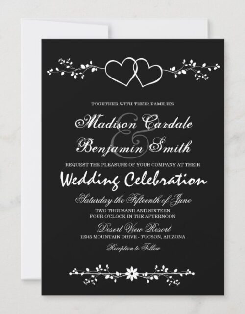 Double Hearts Black and White Wedding Invitations