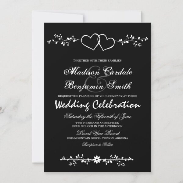 Double Hearts Black and White Wedding Invitations