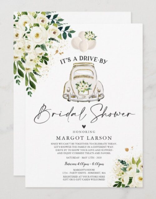 Drive By Bridal Shower Invitation White Floral