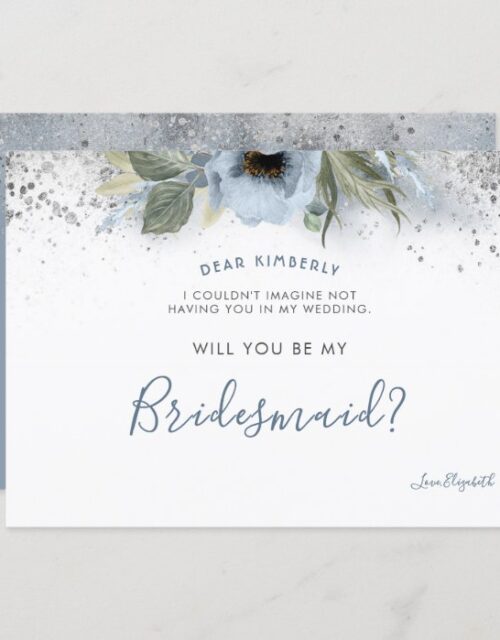 Dusty Blue and Silver Will You Be My Bridesmaid Invitation