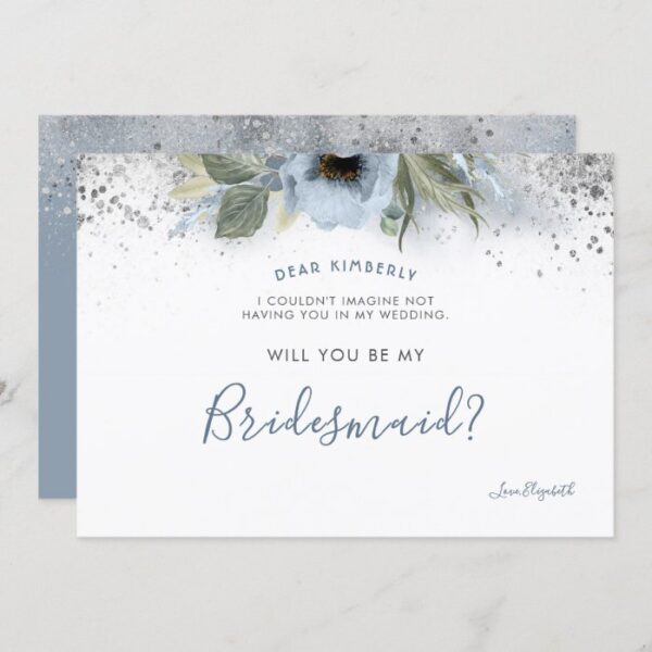 Dusty Blue and Silver Will You Be My Bridesmaid Invitation