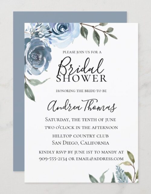 Dusty Blue Botanical Bridal Shower Invitation