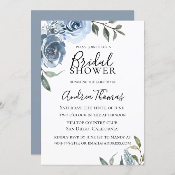 Dusty Blue Botanical Bridal Shower Invitation