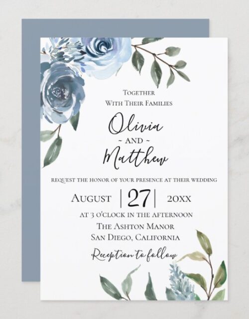 Dusty Blue Botanical Wedding Invitation