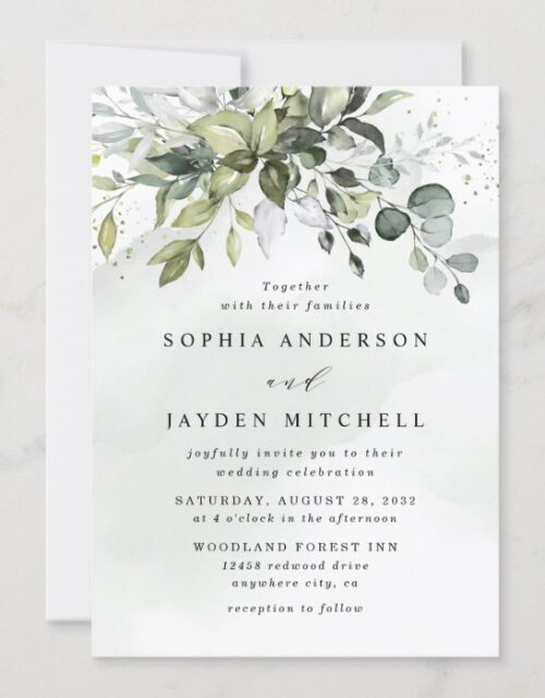 Dusty Blue Eucalyptus Greenery Succulent Wedding Invitation