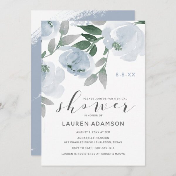 Dusty Blue & Gray Watercolor Bridal Shower Invitation
