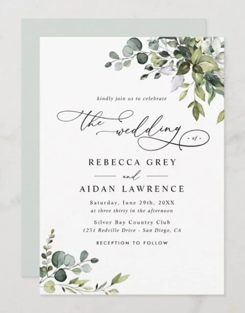 Dusty Blue Green Eucalyptus Greenery Wedding Invitation