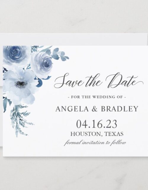 Dusty Blue Romantic Boho Floral Wedding Save The Date