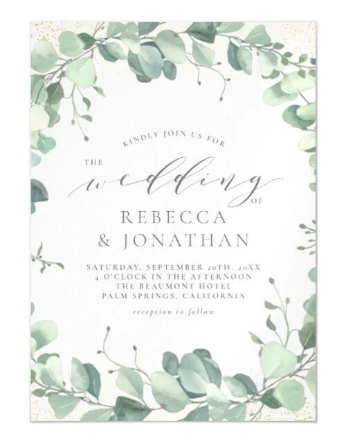 Dusty Green Eucalyptus Watercolor Wedding Magnetic Invitation