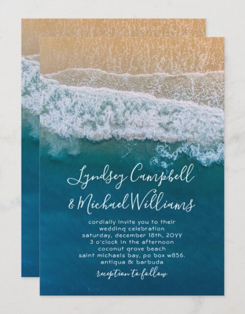 Elegant Beach Blue Ocean Wedding Invitation