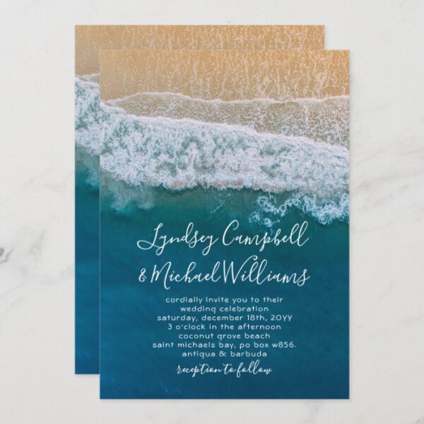 Elegant Beach Blue Ocean Wedding Invitation
