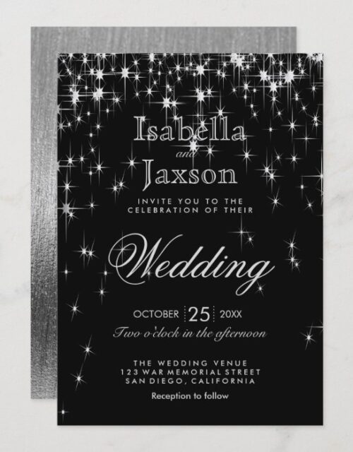 Elegant Black and Silver Starlights Wedding Invitation