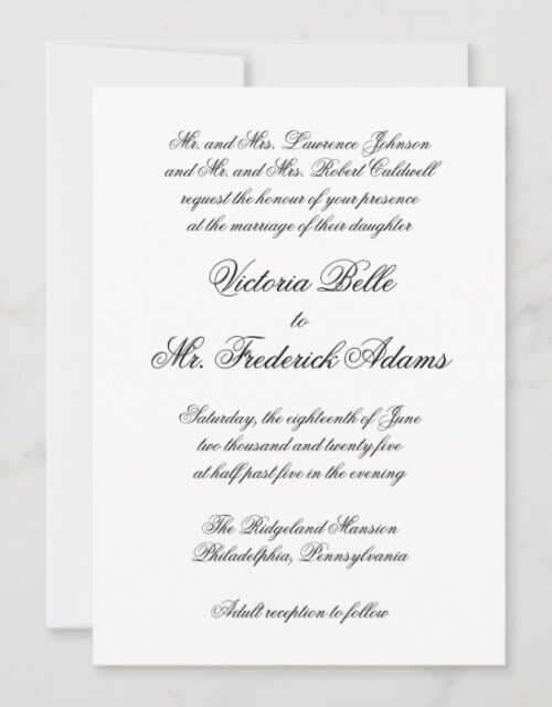 Elegant Black and White Formal Calligraphy Wedding Invitation