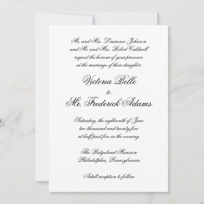 Elegant Black and White Formal Calligraphy Wedding Invitation