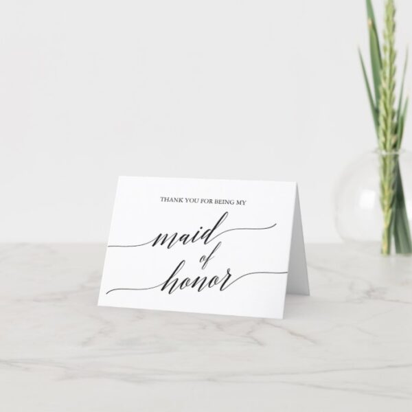 Elegant Black Calligraphy Maid of Honor Thank You Card