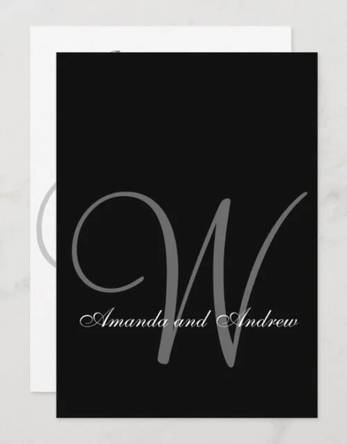 Elegant Black Gray White Monogram Wedding Invitation