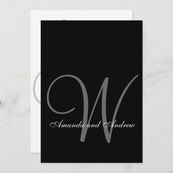 Elegant Black Gray White Monogram Wedding Invitation