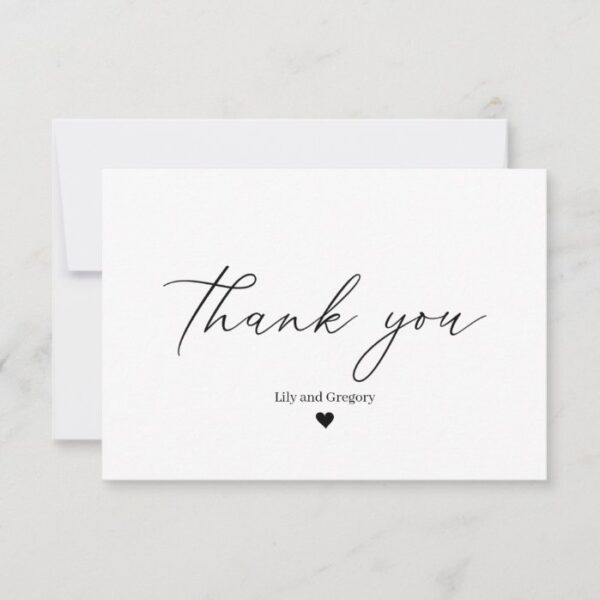 Elegant Black White Heart Wedding Thank You Card