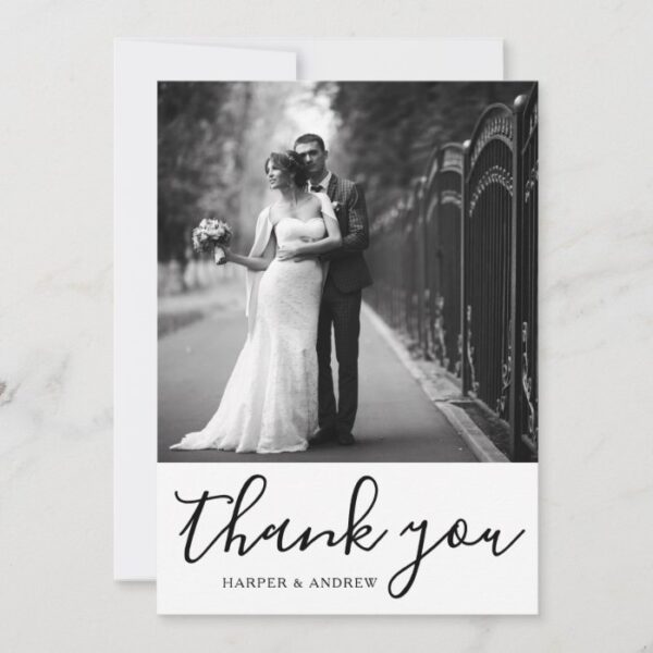 Elegant Black White Wedding Photo Thank You Card