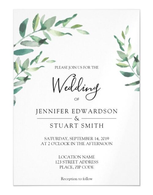 Elegant botanical watercolor leaves Wedding Magnetic Invitation