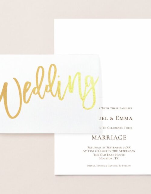 Elegant Calligraphy Wedding Invitation Gold Foil