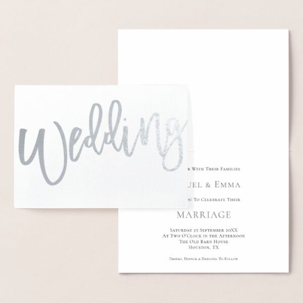 Elegant Calligraphy Wedding Invitation Silver Foil