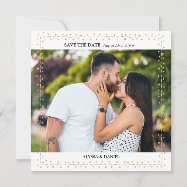 Elegant Doodle Frame Gold White Photo Save The Date