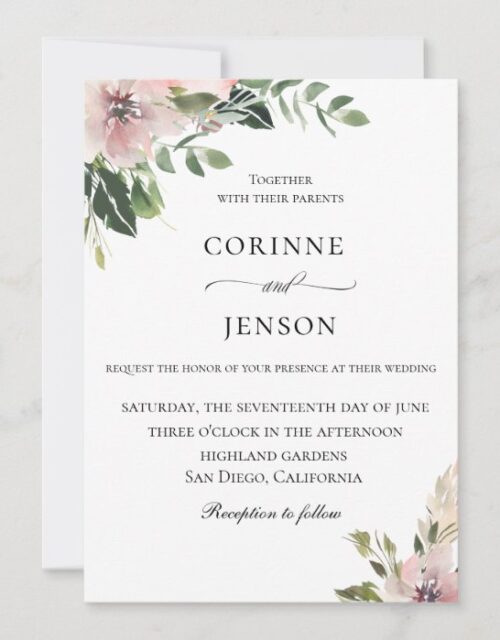 Elegant Dusty Mauve Botanical Wedding Invitation