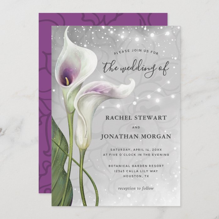 Elegant Floral Greenery Picasso Calla Lily Wedding Invitation