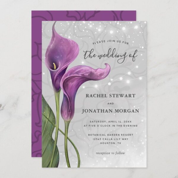Elegant Floral Rustic Purple Calla Lily Wedding Invitation